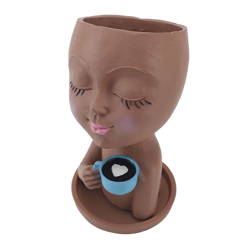 Resin Face Plant Pot Creative Cute Small Drinking Coffee Succulent