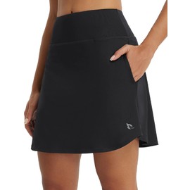 BALEAF Women's 18" Tennis Skorts Skirts Knee Length with Liner Shorts High Waisted Golf Pickleball Athletic with Pockets Black XXL