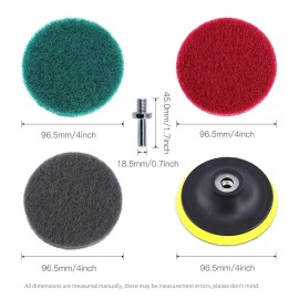 Glarks 16Pcs 4 Inch Drill Power Brush Tile Scrubber Scouring Pads Cleaning Kit with ...