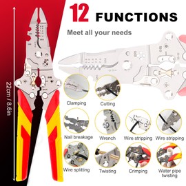 deegbbyi 12 in 1 Multifunctional Wire Stripper, Portable Cable Cutter, Universal Multi-Purpose Wire Stripper, Foldable Multitool Tool, for Stripping, Winding, Columns, Crimping
