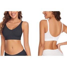 Amazingjoys Wireless Bras for Women Wirefree Seamless Bras No Underwire Comfort Bras with Removable Pads 3 Pack,Black+white+beige,L