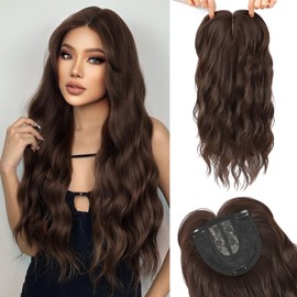 AQINBEL 18 Inches Hair Topper,Curly Wavy Hair Toppers for Women Clip in Wiglets Toppers Hair Pieces for Thinning Hair Natural Curly Hair Toppers with Bangs for Thin Hair (Brown)