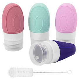 Linkidea 4 Pack Silicone Salad Dressing Container to Go, 37ML Leak Proof Salad Dressing Container with Small Cleaning Brush, Portable Salad Dressing Bottles with Lids (Muti Color)