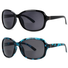 YsorrisoX 2 Pack Bifocal Reading Sunglasses for Women,Classic Vintage Outdoor UV Protection (1 Black& 1 Blue Tortoise, 1.5, x)
