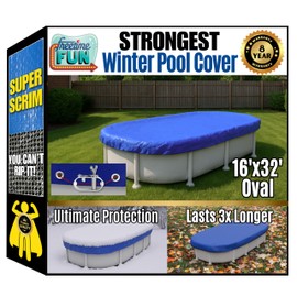 Freetime Fun Premium Winter Pool Cover 16'x32' Oval for Above Ground Pools - Extra Thick & Durable Pool Cover with Tear-Proof, UV-Resistant, 1700D Waterproof and Weatherproof Fabric