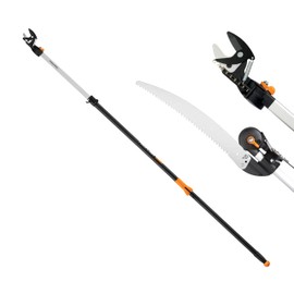 Fiskars 2-in-1 Extendable Tree Pruner and Pole Saw (Extends 7.9 - 12 feet) with Rotating Head, Pruning Stik Model with15-Inch Double-Grind Saw Blade, and Double Locking System