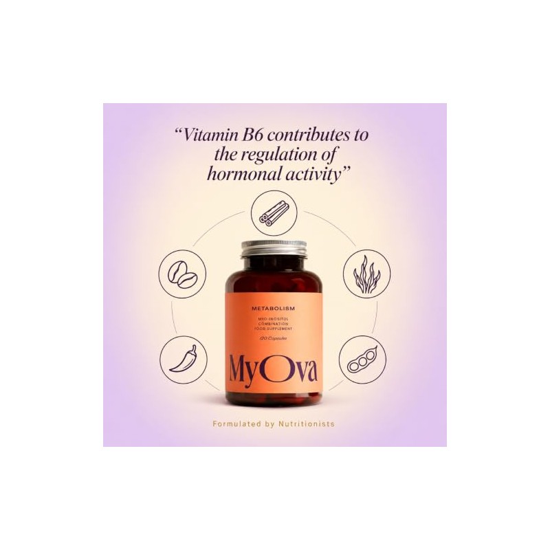 MyOva Metabolism, PMOS/PCOS Supplement, with Vitamin B6, (30-Day)