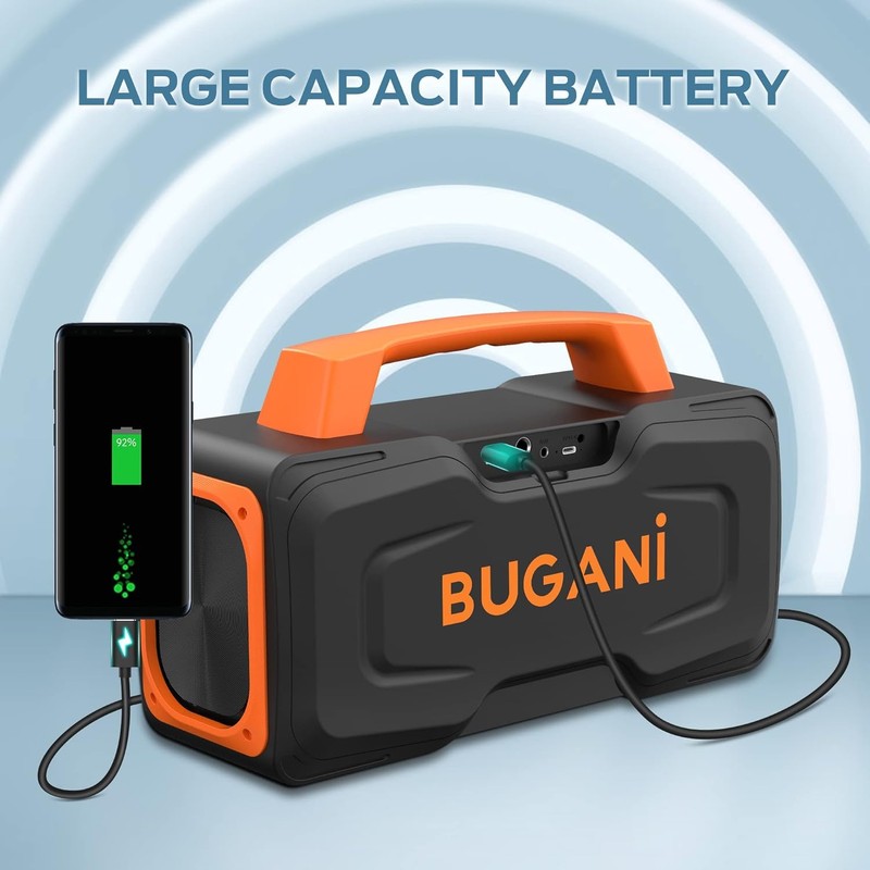 BUGANI Bluetooth Speaker, 80W Powerful Portable Wireless Speaker IPX7 Waterproof,