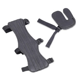 1 Set Archery Arm Guards, Armguard Protector Archery Finger Tab Bow Arm Finger Guards with Adjustable Straps Buckles, Leather Adjustable Forearm Wrist Protector for Recurve Compound Bow