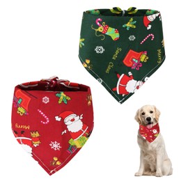 2 Pcs Christmas Dog Bandana Set, Christmas Kerchief Santa, Washable Adjustable Christmas Triangle Bib, Christmas Pet Scarf for Christmas Holiday Festival Theme Party