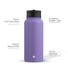 JoyJolt Triple Insulated Water Bottle with Straw Lid AND Flip Lid! 32oz Large Water Bottle, 12 Hour Hot/Cold Vacuum Insulated Stainless Steel Bottle. BPA-Free Leakproof Water Bottles - Thermos Bottle