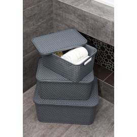 BranQ Home Essential 7 Basket in Rattan Design, Set of 2, Size S 7 L, Polypropylene Plastic, Anthracite