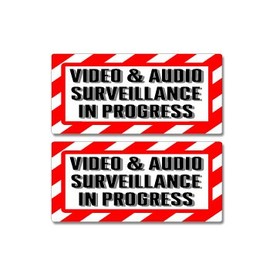 Graphics and More Video & Audio Surveillance in Progress Sign - Alert Warning - Set of 2 - Window Business Stickers