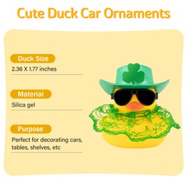 wonuu Rubber Duck St. Patrick's Day Decorations Patrick's Day Party Favors Supplies Duck Lucky Green Shamrocks Hat Car Rubber Duck Decoration, Sunglass-lace Dress