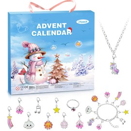Advent Calendar 2025 for Kids, Christmas 24 Days Countdown Calendar with Bracelet, Necklace, Ring and Cute Cartoon Charm Christmas Holiday Ornament Gift for Teens Girls 6 7 8 9 10 11 12 13 Ages