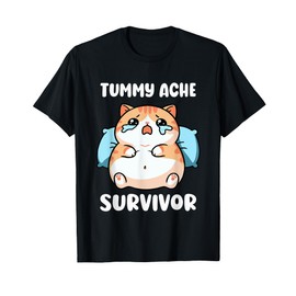 Tummy Ache Survivor Cat Meme Funny Cat Tummy Ache Survivor T-Shirt