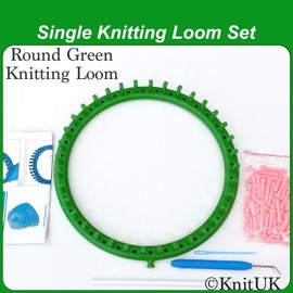 KnitUK Round Green Knitting Loom 36 pegs + 36 Pink Extra-pegs (24cm).