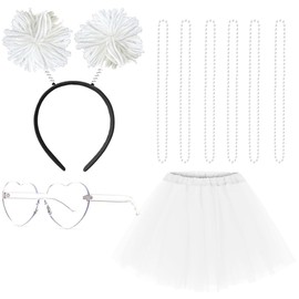 Gionforsy Women Costume Accessories Set Spirit Day Tutu Costume Set Pom Pom Accessory Set for Spirit Week (White)