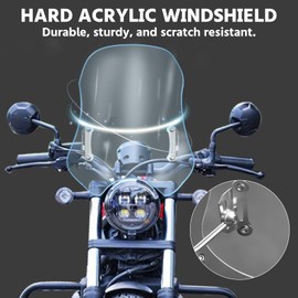 TECTEK Motorcycle Windshield, Adjustable Motorcycle Windshield Extension Windscreen Spoiler Deflector Compatible with Rebel CMX300 CMX500 (21.65 Inch, Clear)