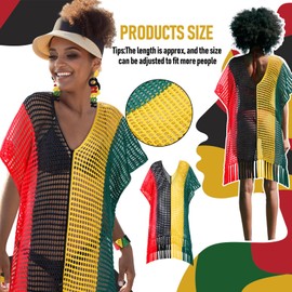 Bokon 9 Pcs Women African Jamaican Accessories Set, Cover Up Rasta Turban Earrings Bracelet Necklace Sunglasses for Juneteeth(Fresh Style)