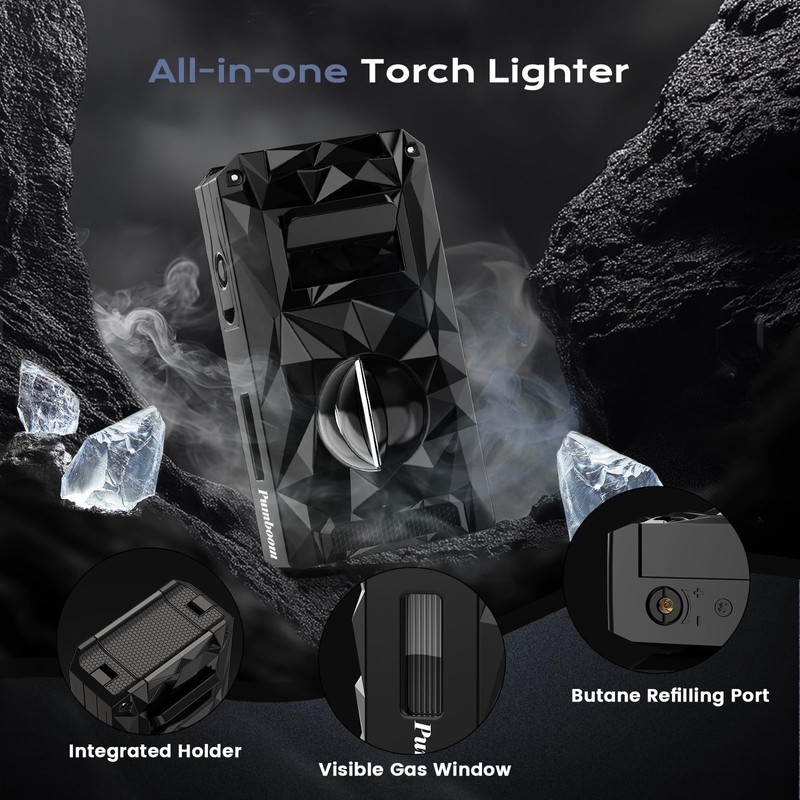 5-in-1 Windproof Lighter with Punch, Draw Enhancer, Holder, Triple Jet