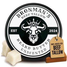 Bronmans Beef Tallow Beard Butter for Men - 4oz - Hydrating Unscented Beard and Skin Balm with Shea Butter - Deeply Moisturizing Tallow