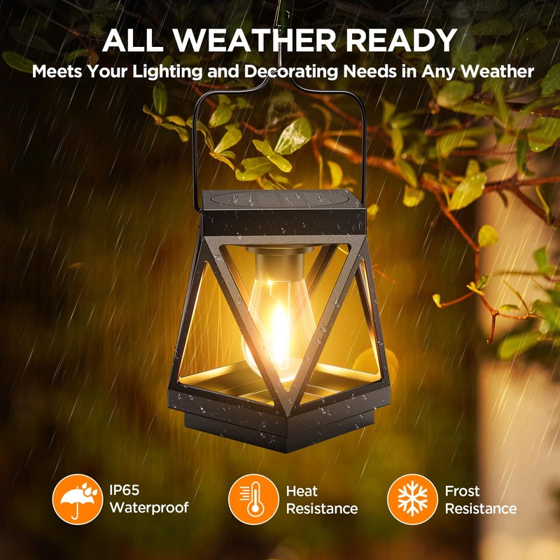 KOOPER 4 Pack Solar Lanterns Outdoor Waterproof, Upgraded Black Metal