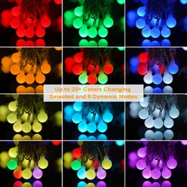 66FT Color Changing String Lights, Connectable Globe String Lights Plug in with Remote, 120 LEDs 128 Modes Christmas Lights Outdoor Waterproof for Patio Tent Camping Bedroom Classroom Party Xmas Decor