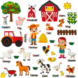 PENGFULL Felt Flannel Board Story Pieces for Toddlers Preschool，Kids Interactive Storytelling Teaching Play Kits for Flannel Board or Felt Board，with Words Felt Pieces(New Farm)