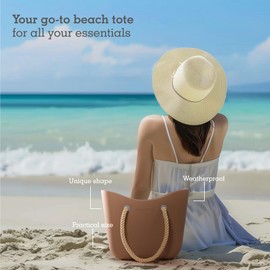 Brook + Bay Beach Rubber Tote Bag with Zipper - Travel Bag - Waterproof Sand Proof Bag for Women - Beige