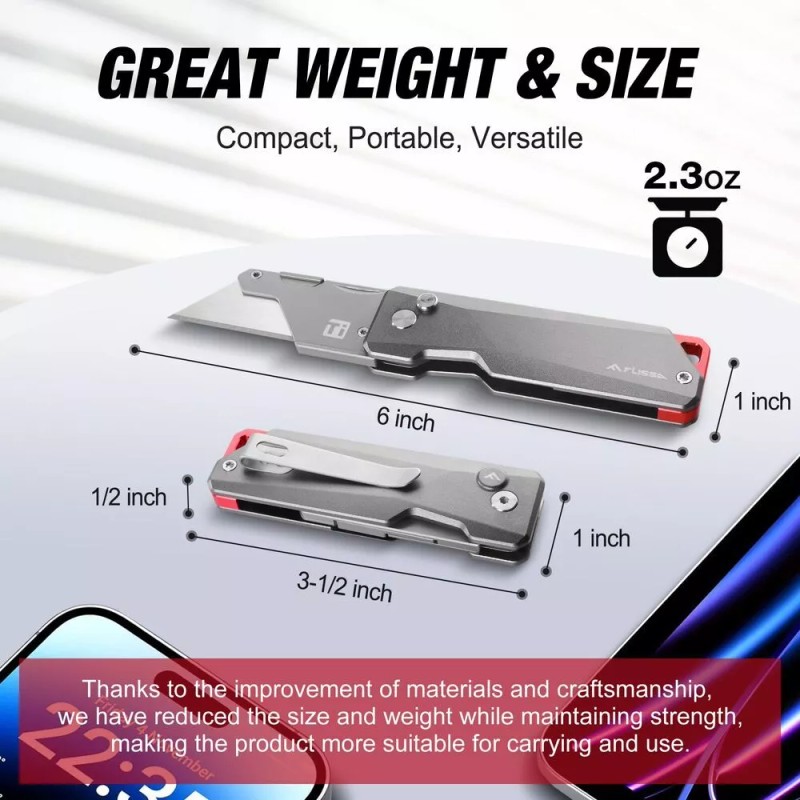 FLISSA Titanium Folding Utility Knife Quick Change Blade Razor Knife