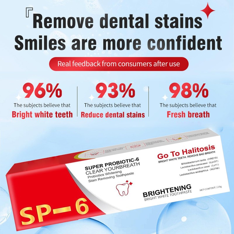 SP-6 Whitening Toothpaste, Deep Cleaning Oral Care Toothpaste, Probiotics Bright