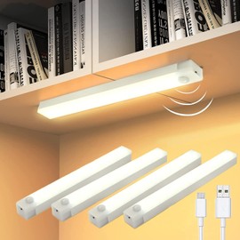 4PCS Luz Nocturna Con Sensor -Luz Led con Sensor de Movimiento,Luz Led Recargable,modo conmutable,Luz de noche portátil para pasillo, cocina, armario (luz calida 30cm)