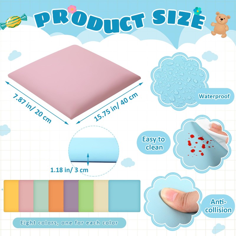 Hahafelt 8 Pack Wall Padding for Playroom Peel and Stick