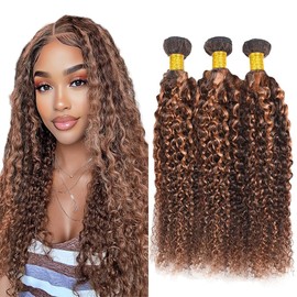 Biliisyff P4/30 Human Hair Highlight Curly Bundles Brazilian Remy Human Hair Extensions Double Weft Curly Wave Bundles Piano Color For Women 22 24 26 Inch