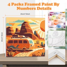 NAIMOER Framed Paint by Numbers Scenery, 4Pack Landscape Paint by Numbers Canvas for Kids Adults, Kids' Paint by Number Kits, DIY Acrylic Flowers Oil Painting with Wooden Easel (8x8inch)