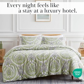 Southshore Fine Living, Inc. Oversized Full/Queen Size Comforter Bedding Set, Boho Bedding, Paisley Print Bedspread, Full Size/Queen Bed Comforter Set with 2 Matching Shams, Pure Melody Green