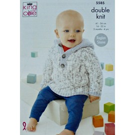 King Cole 5585 Knitting Pattern Baby Hoodie Jumper, Cardigan and Hat in Cherished DK Multicolor