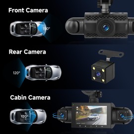 Podofo 360 Degree Dash Cam, HD 1080P Front Camera with Left/Right/Rear Camera, 4-Channel Onboard Car Camera, G-sensor, Motion Detection, Loop Recording Guide, 24-Hour Parking Mode