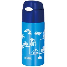 Thermos Water Bottle FHL-402F BL-N, Vacuum Insulated Bottle with a Straw, 13.5 fl oz (400 ml), Blue and Navy, For Cold Drinks Only.
