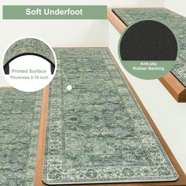 OJIA Extra Non-Slip Stair Treads for Wooden Steps, 30"X8" Indoor Stair Runners Slip Resistant Stair Rugs Safety Mats for Dogs, Kids & Elders, Rubber Backed Stair Treads Stair Covers, 15PC, Green