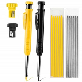 12 Pencil Refill with 2 Solid 2.8mm Waterproof Carpenters Refills Replacement, Deep Hole Marker Pencil with Sharpener for Architect &Carpenter Woodwork Building (Yellow+Black)