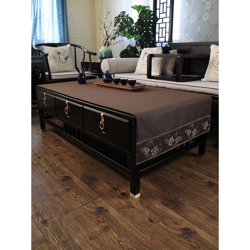 LAVSHOME Traditional Feature Coffee Table Cover Rectangle with Embroidered Flowers.Coffee