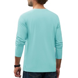 Cotrasen Men's Long Sleeve T-Shirts Cotton Casual T Shirts for Men Breathable Comfort Tee Shirts with Pocket Lake Blue L