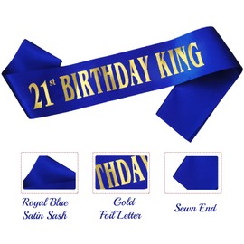 Novaflare 21st Birthday King Sash for Boy, Royal Blue Birthday Sash for 21st Birthday Party Supplies, Birthday Gifts for Boy 21st Birthday Party Favors