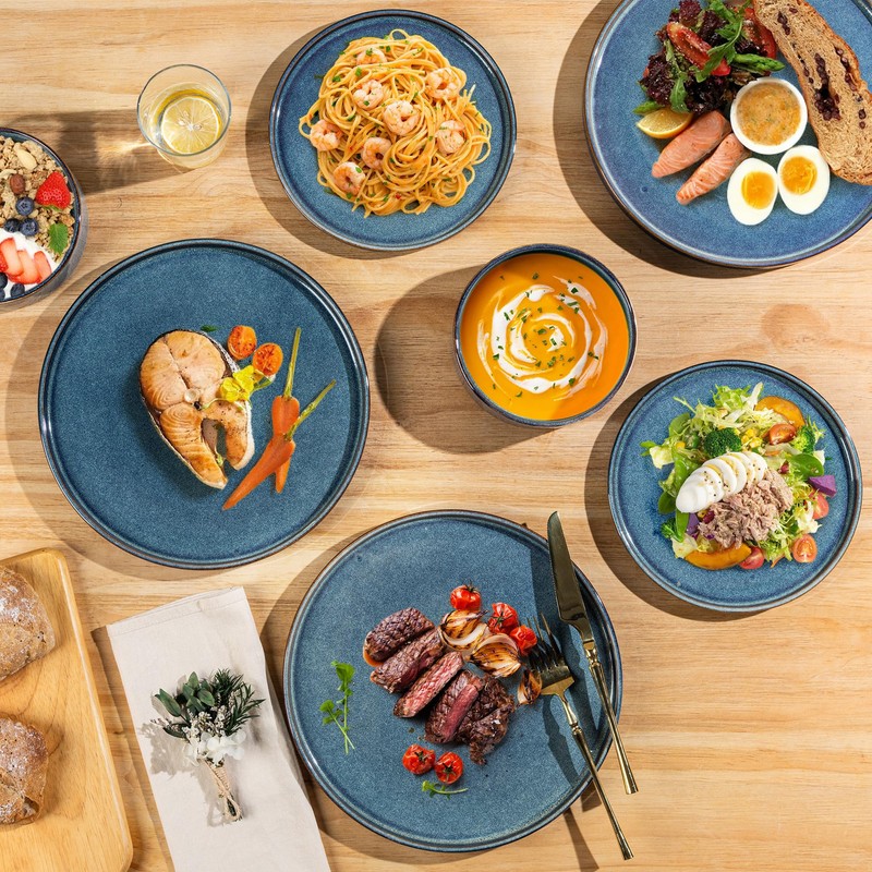 AmorArc Ceramic Dinnerware Sets, Handmade Reactive Glaze Stoneware Plates and
