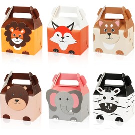 Kesote 12 Cajas de Regalos con Patrones Animales Cajitas de Papel Kraft de 6 Estilos para Fiestas Infantiles Regalo de Cumpleaños Bautizo Día de Reyes Magos