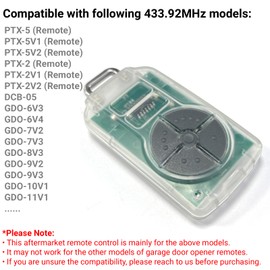 QSDIYRF Gate/Garage Remote Compatible with PTX-5 PTX-5V1 PTX-5V2 DCB-05 GDO-6V3/6V4/7V2/7V3/8V3/9V2/9V3/10V1/11V1 etc Garage Door Remote 433.92MHz Gray Buttons (Red LED Indicator, 1 Pack)