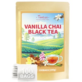 TeeLux Vanilla Chai Tea Bags, Pack of 100, Vegan, Creamy Vanilla Flavour, Blend Vanilla, Cinnamon, Cardamon, Black Pepper, Cloves, Ginger, Black Tea