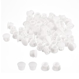 uxcell 3/8" Plastic Hole Plugs, 110Pcs Flush Type Panel Round Snap in Fastener Knockout Locking Plugs for Furniture Insert End Caps Panels, White